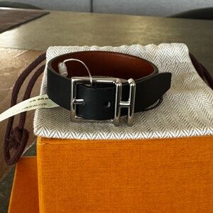 Hermes Nathan Bracelet Black and Brown Leather Reversible